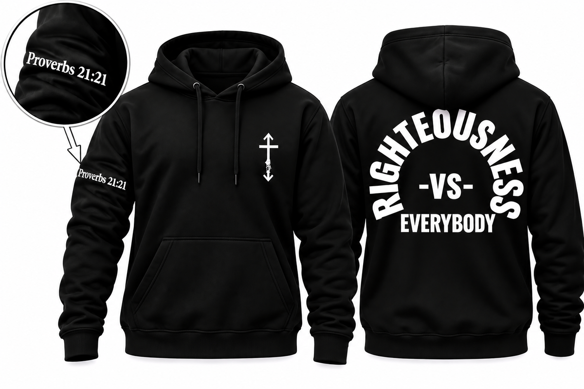 BACK Righteousness vs. Everybody Long Sleeve Hoodie Mockup